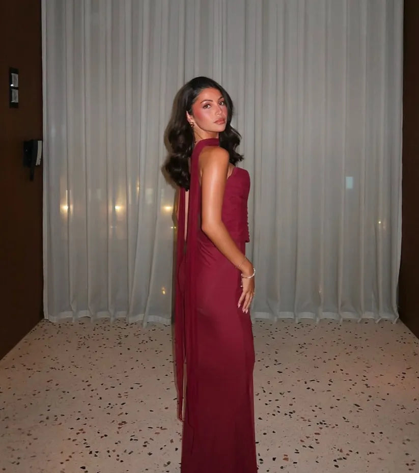 Aniyah Strapless Bodycon Maxi Dress Elegant Evening Wear Autumn
