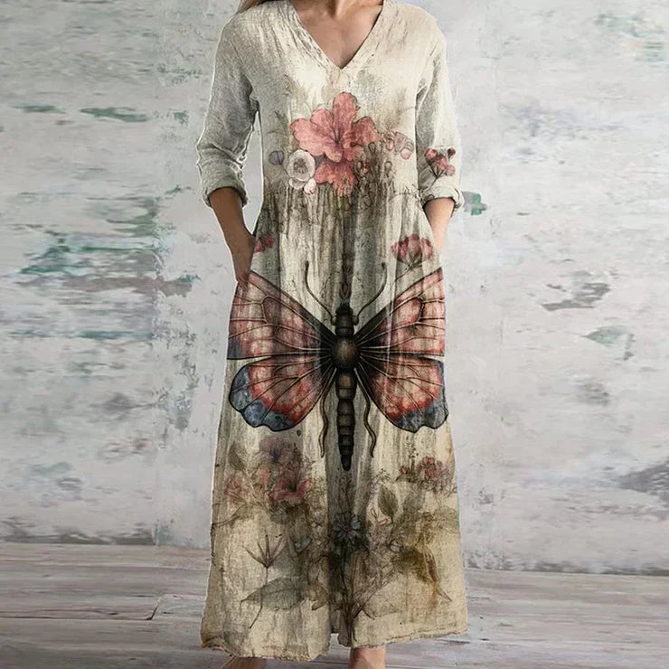 Kirsten Floral V-Neck Maxi Dress Elegant Flowing Design for Summer and Autumn