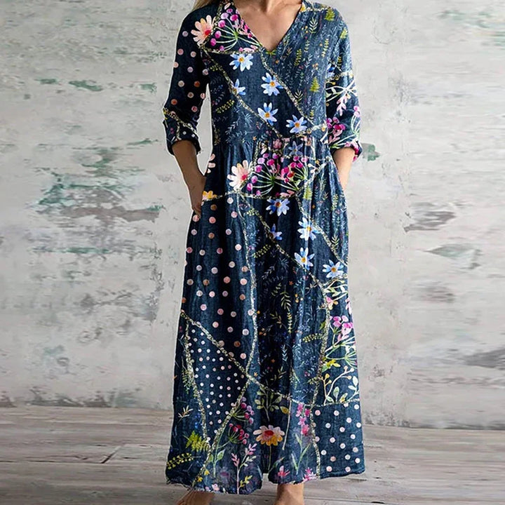Kirsten Floral V-Neck Maxi Dress Elegant Flowing Design for Summer and Autumn