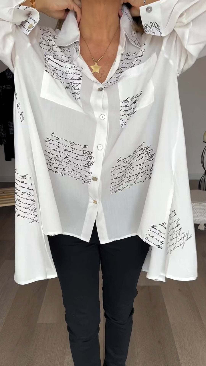 Carla Handwritten Button-Up Shirt Relaxed Fit Autumn Style