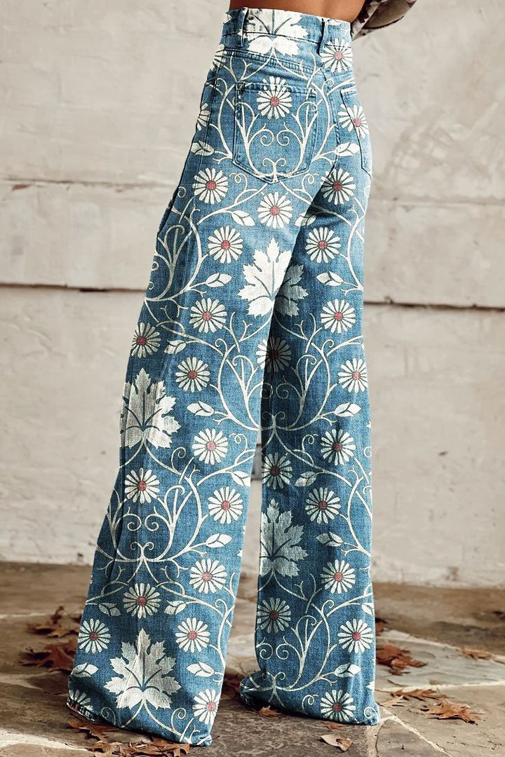 Stella Wide-Leg Floral Print Pants for Women – Comfortable Autumn & Summer Style