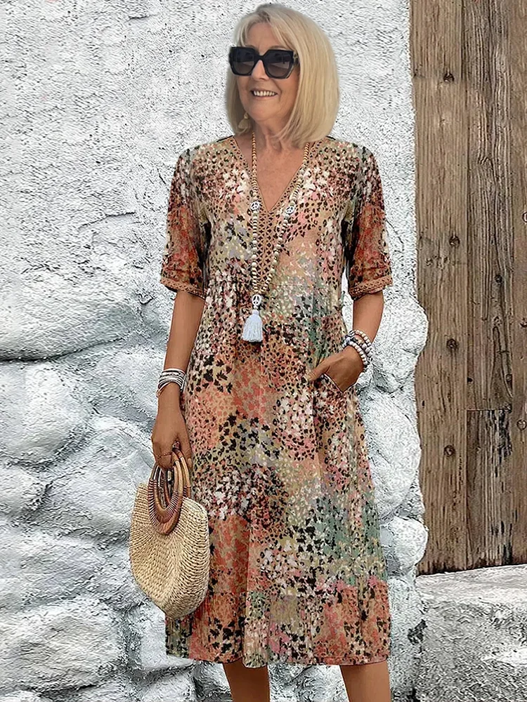 Harper Elegant Floral Midi Dress for Autumn and Summer
