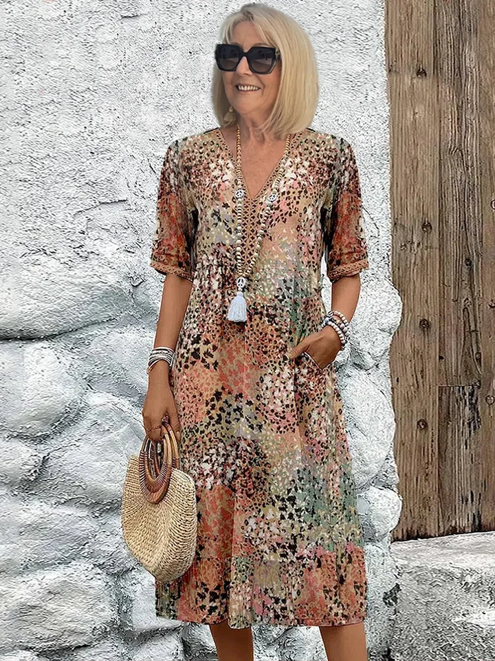 Harper Elegant Floral Midi Dress for Autumn and Summer