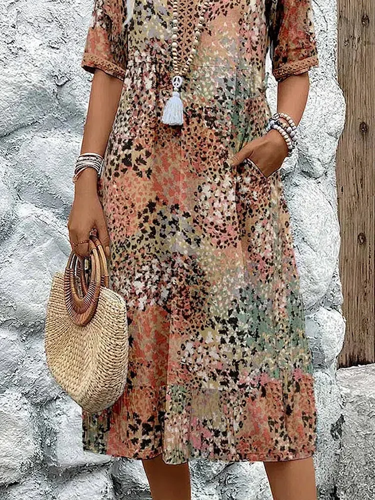 Harper Elegant Floral Midi Dress for Autumn and Summer