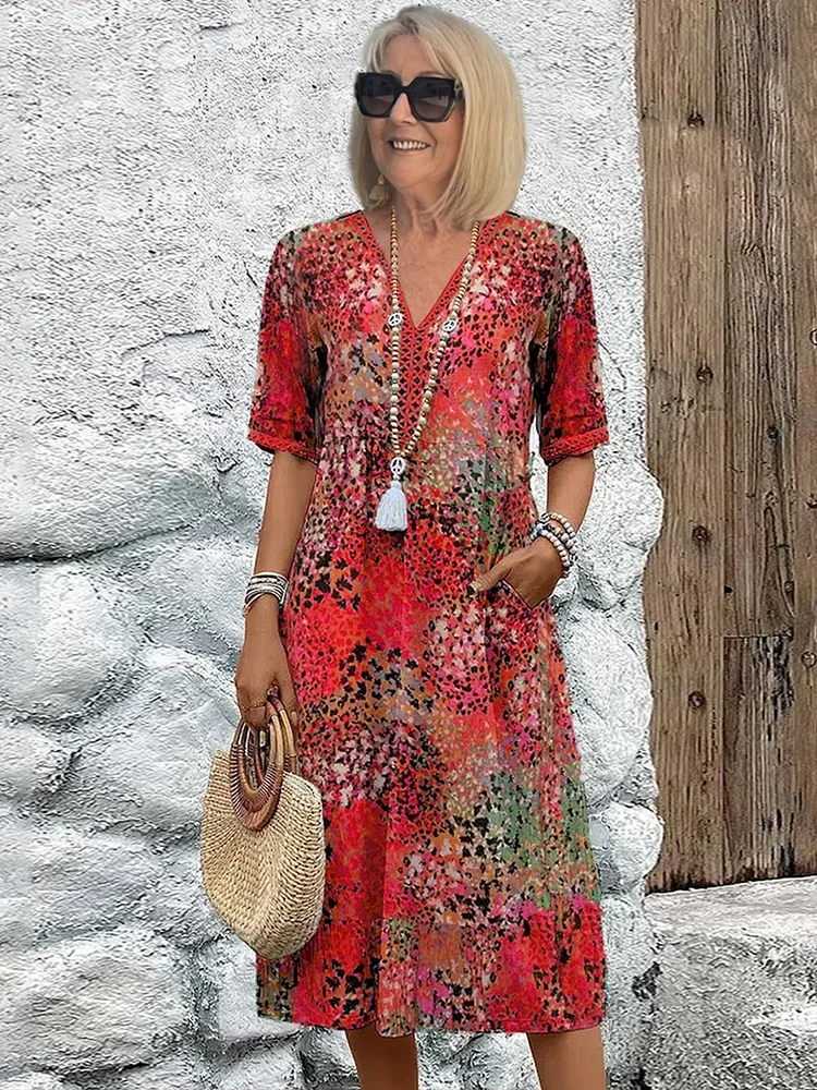 Harper Elegant Floral Midi Dress for Autumn and Summer
