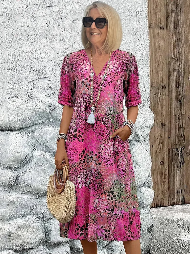 Harper Elegant Floral Midi Dress for Autumn and Summer