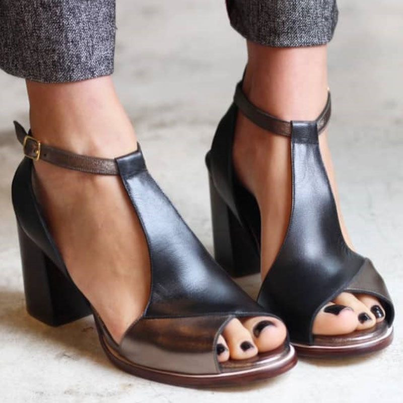 Riley Two-Tone Peep-Toe Heels Stylish Women's Shoes for Autumn and Summer