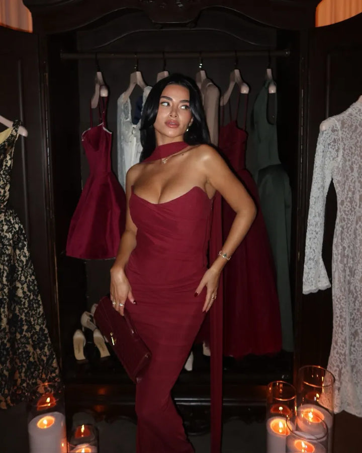 Aniyah Strapless Bodycon Maxi Dress Elegant Evening Wear Autumn