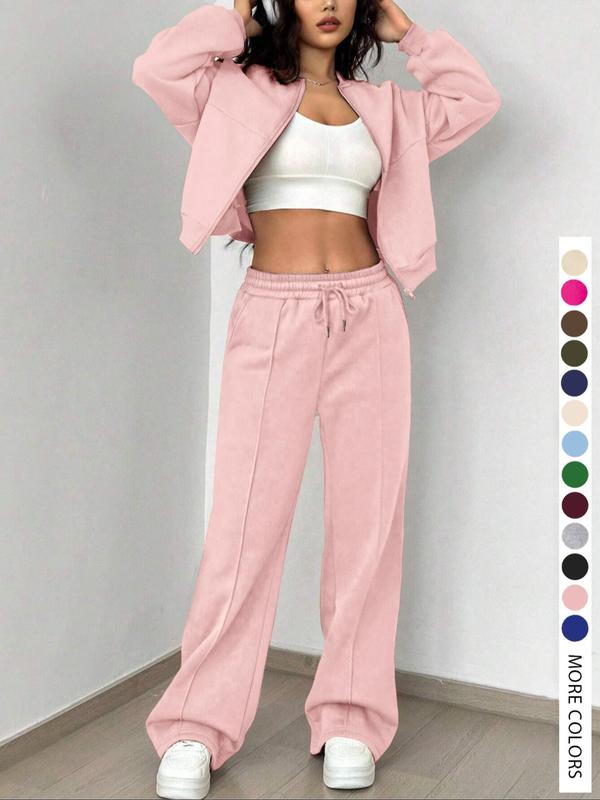 Women’s Two-Piece Set | Zip Up Jacket & Wide-Leg Pants