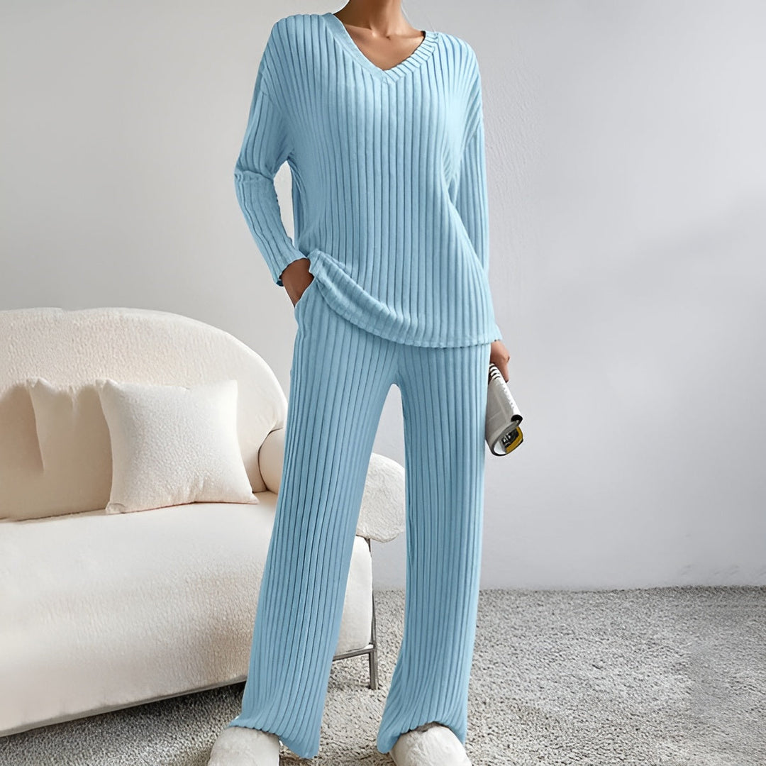 Wilma Ribbed V-Neck Sweater Set Comfortable Stylish Autumn Layering