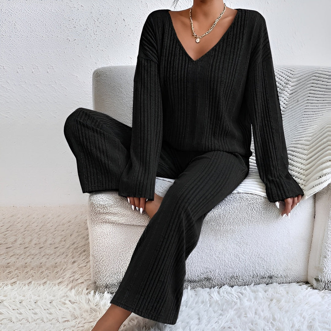 Wilma Ribbed V-Neck Sweater Set Comfortable Stylish Autumn Layering
