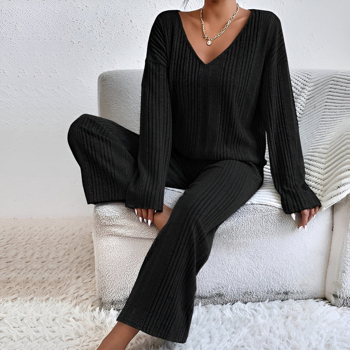 Wilma Ribbed V-Neck Sweater Set Comfortable Stylish Autumn Layering