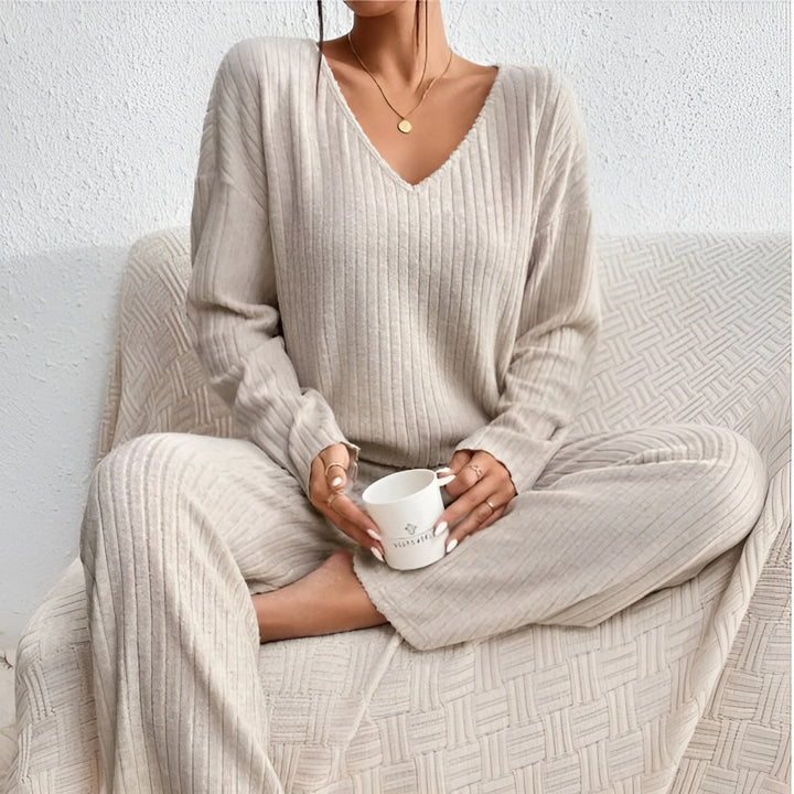 Wilma Ribbed V-Neck Sweater Set Comfortable Stylish Autumn Layering