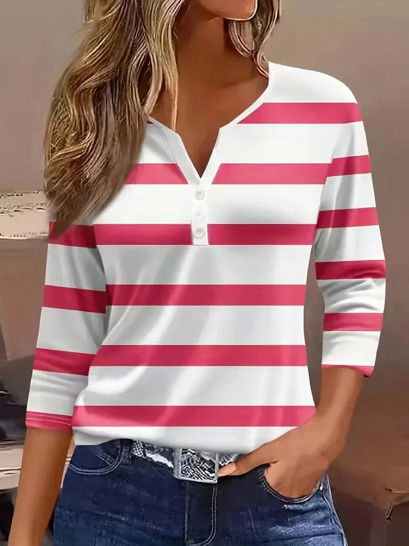 Dakota Jane Cotton Striped V-Neck Top with Petal Sleeves for Summer