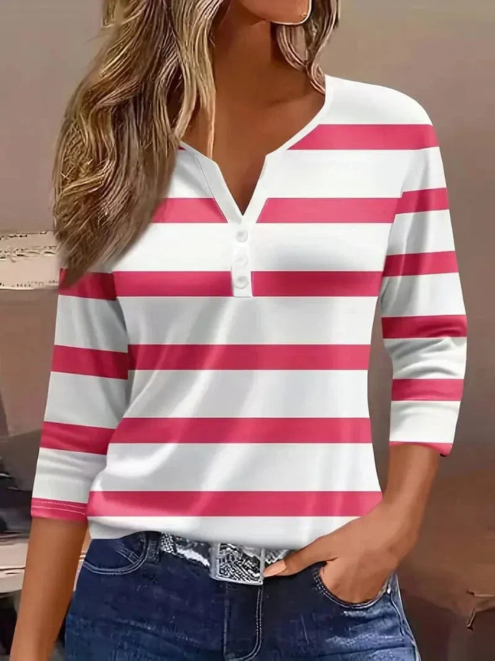 Dakota Jane Cotton Striped V-Neck Top with Petal Sleeves for Summer