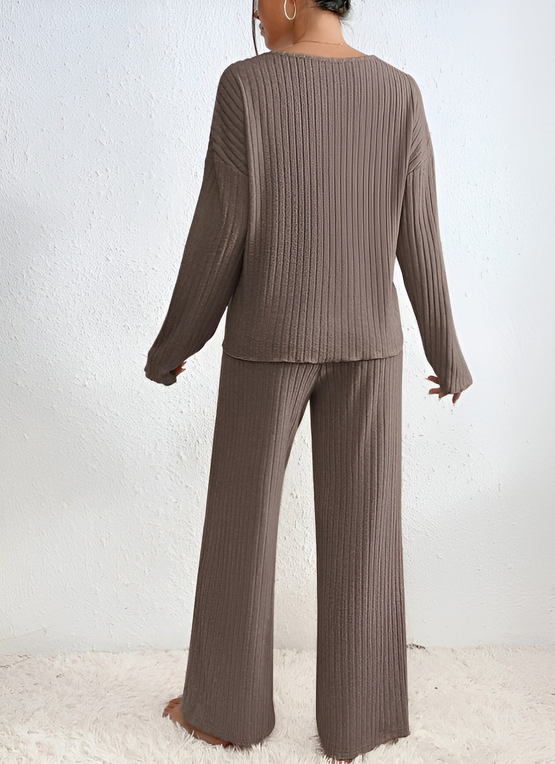 Wilma Ribbed V-Neck Sweater Set Comfortable Stylish Autumn Layering