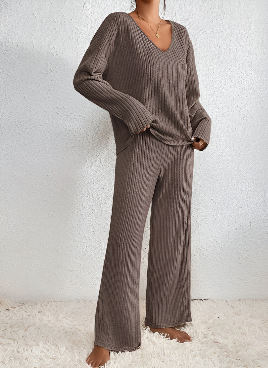 Wilma Ribbed V-Neck Sweater Set Comfortable Stylish Autumn Layering