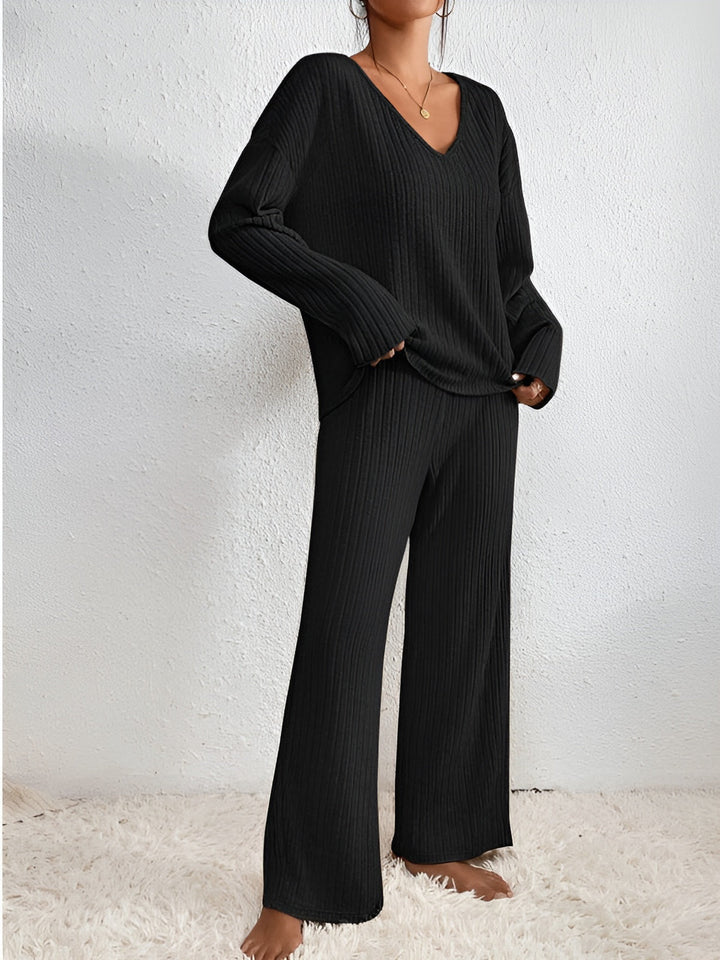 Wilma Ribbed V-Neck Sweater Set Comfortable Stylish Autumn Layering