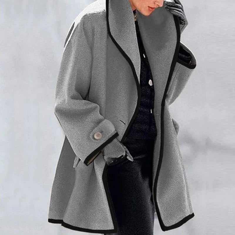 Maria Elegant and Trendy Autumn Fleece Wool Blend Jacket with Double Row Buttons