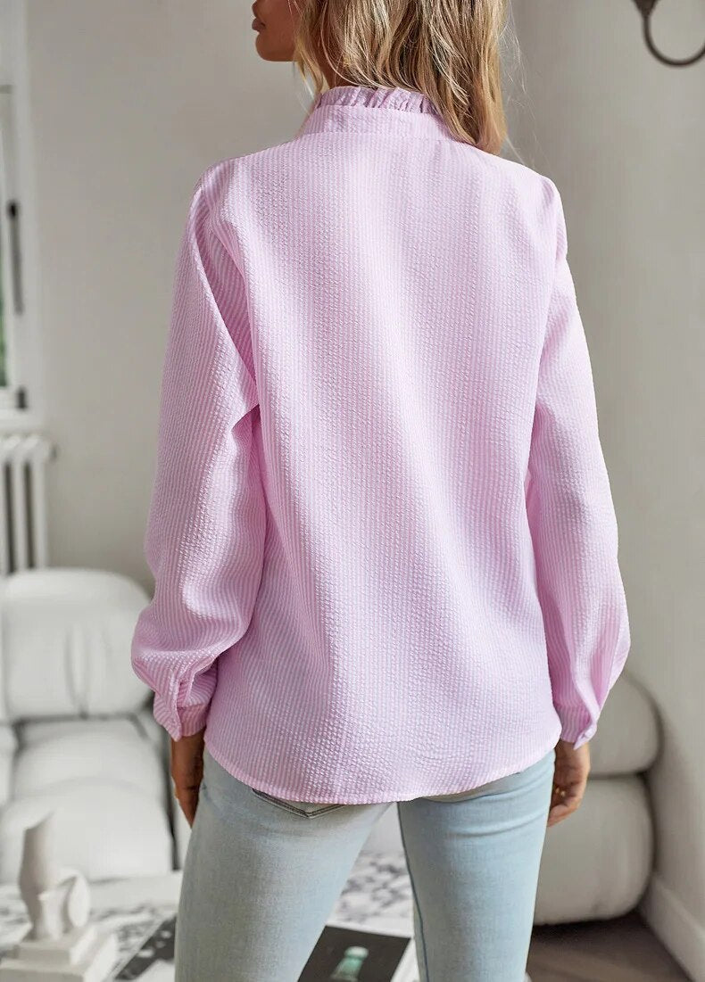 Susan Elegant Button-Down Blouse for Summer and Autumn with Structured Fit