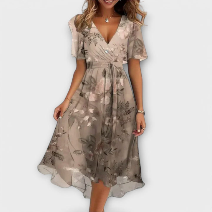 Annegret Floral V-Neck Wrap Midi Dress Lightweight Everyday Elegance for Summer