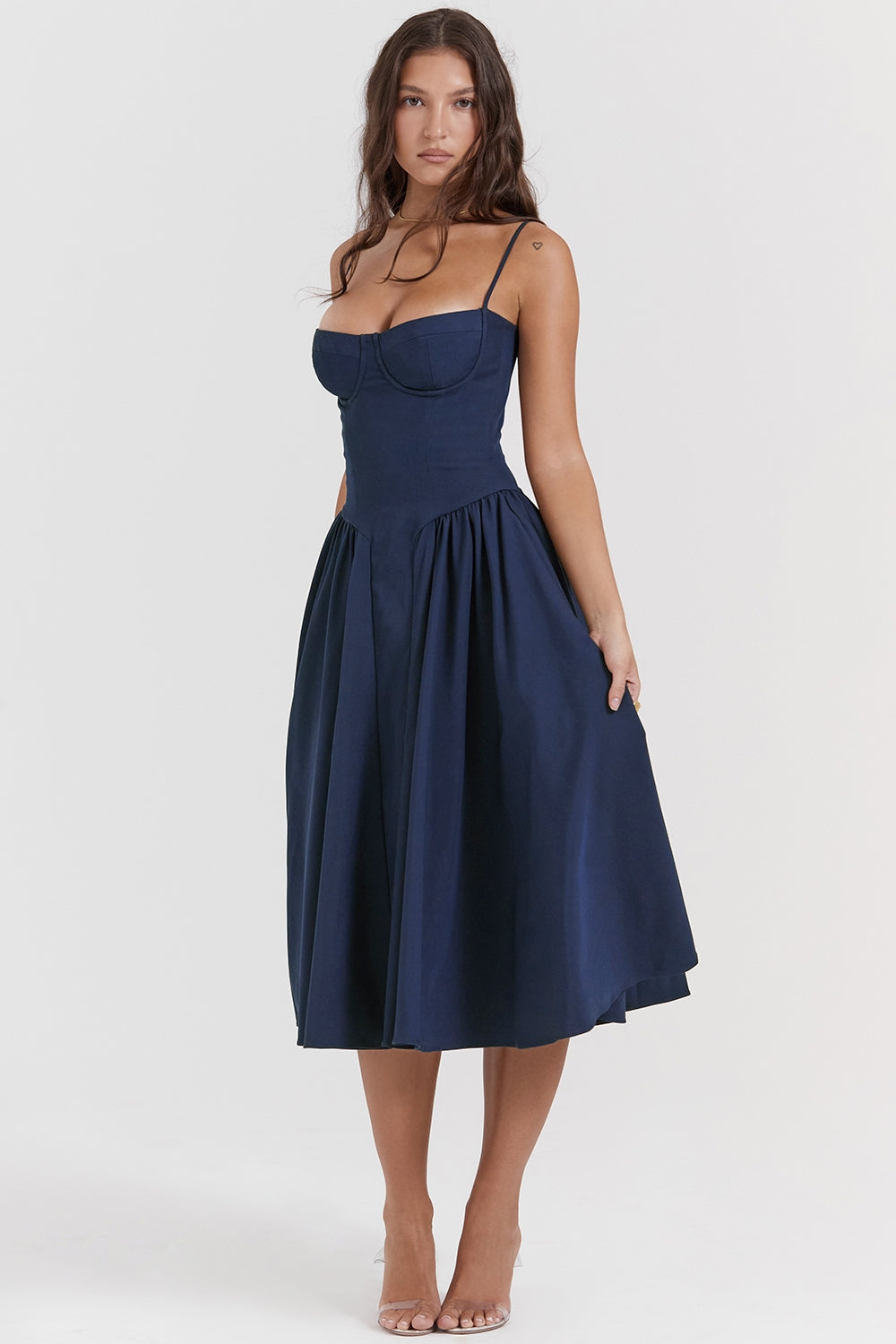Celine Corset Midi Dress with Breathable Twill Fabric for Summer