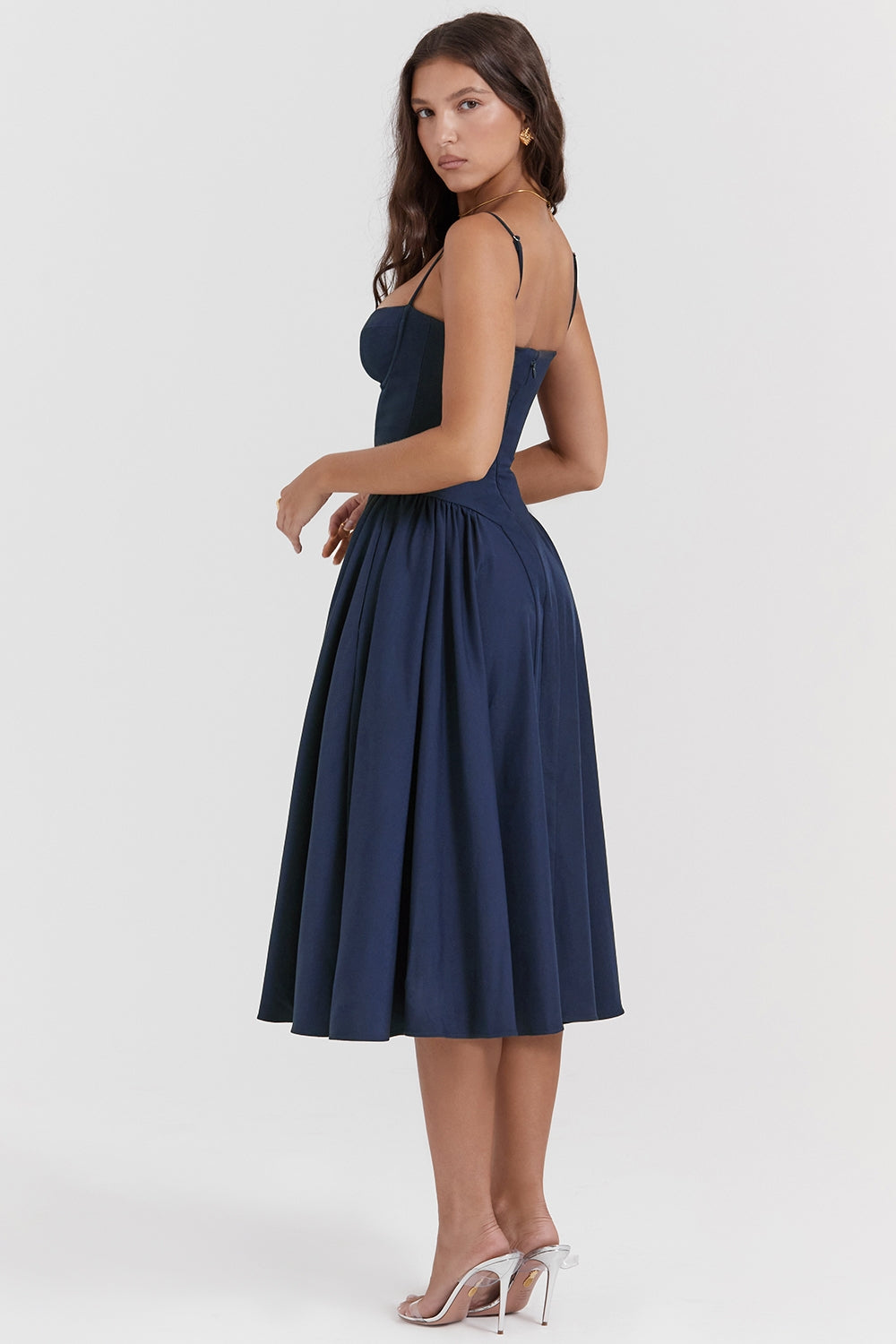Celine Corset Midi Dress with Breathable Twill Fabric for Summer