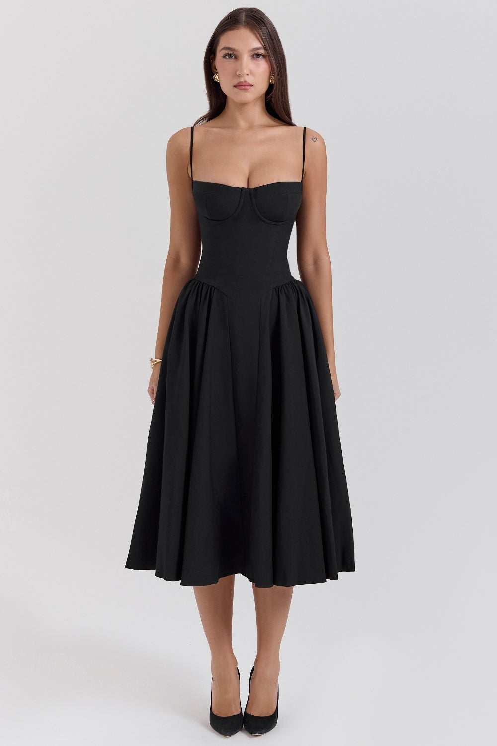 Celine Corset Midi Dress with Breathable Twill Fabric for Summer
