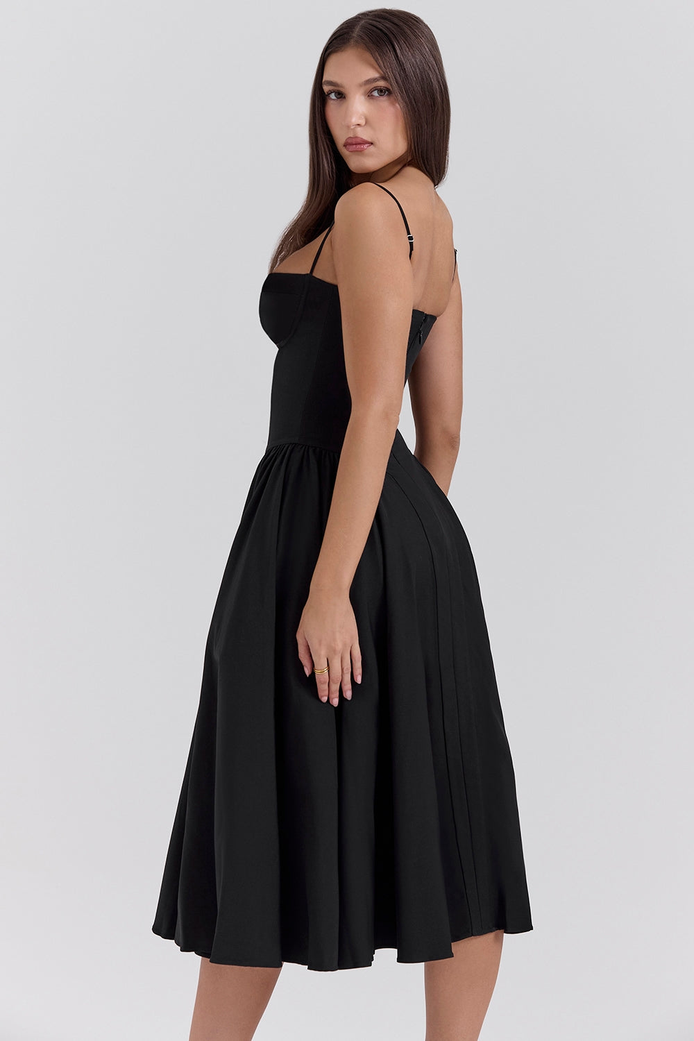 Celine Corset Midi Dress with Breathable Twill Fabric for Summer