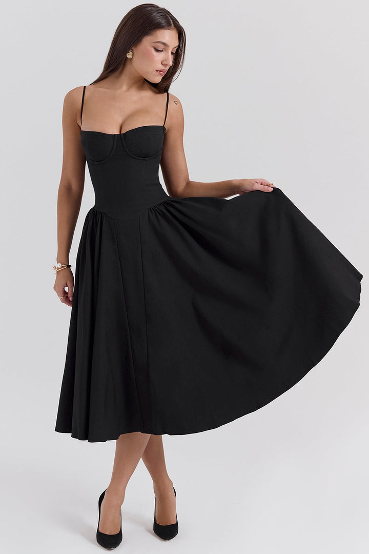 Celine Corset Midi Dress with Breathable Twill Fabric for Summer