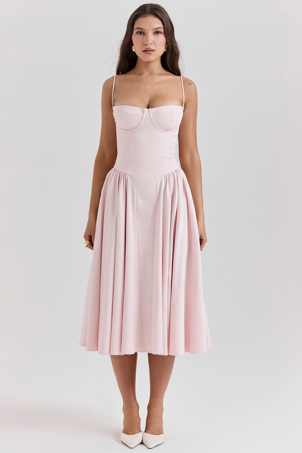 Celine Corset Midi Dress with Breathable Twill Fabric for Summer