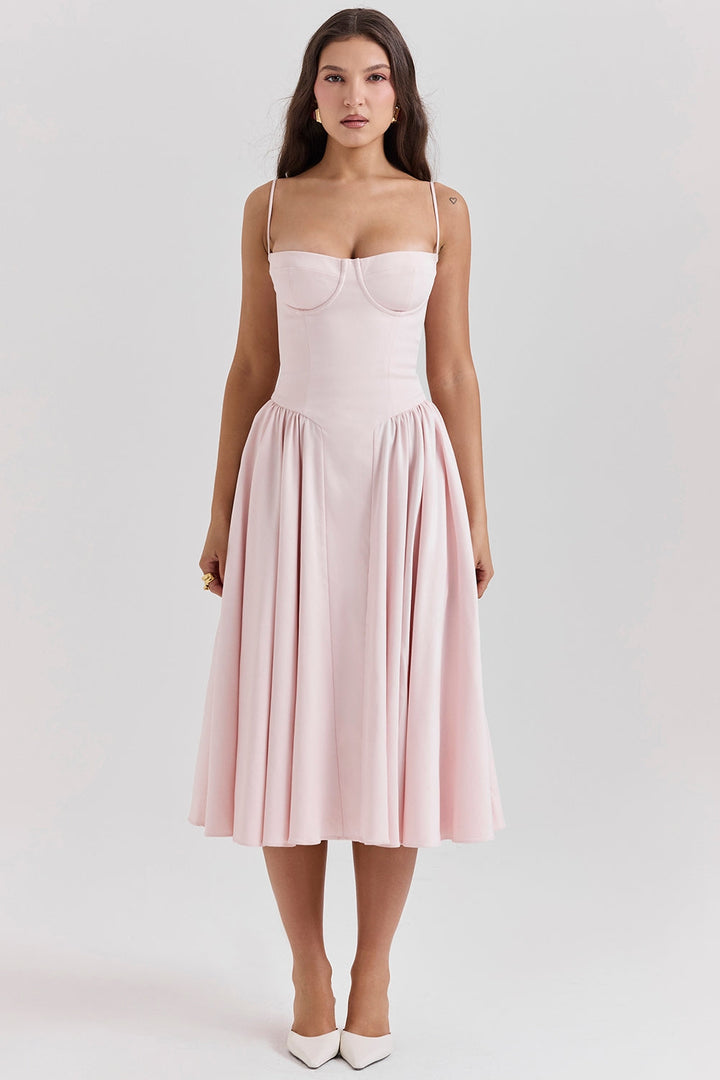 Celine Corset Midi Dress with Breathable Twill Fabric for Summer