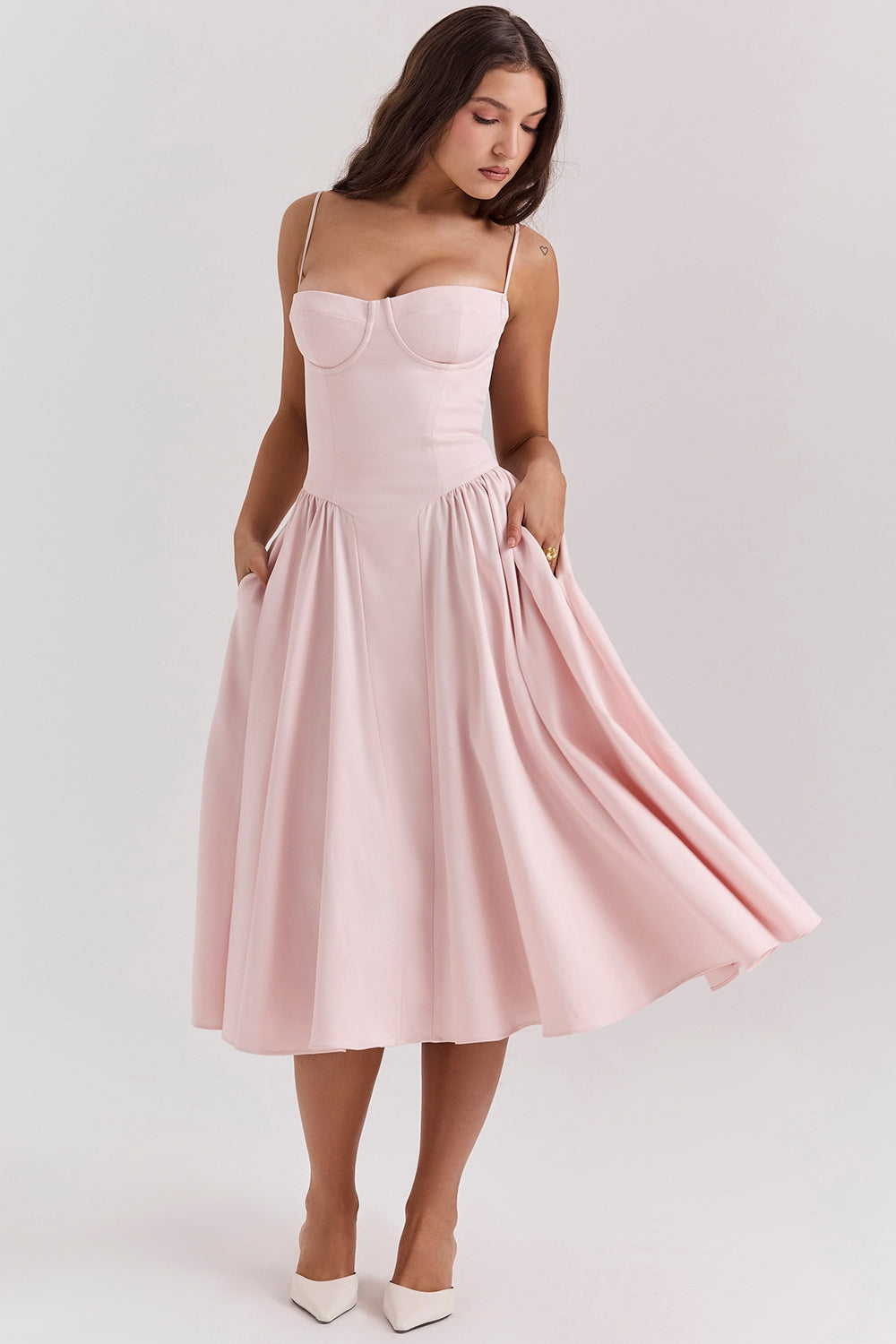 Celine Corset Midi Dress with Breathable Twill Fabric for Summer