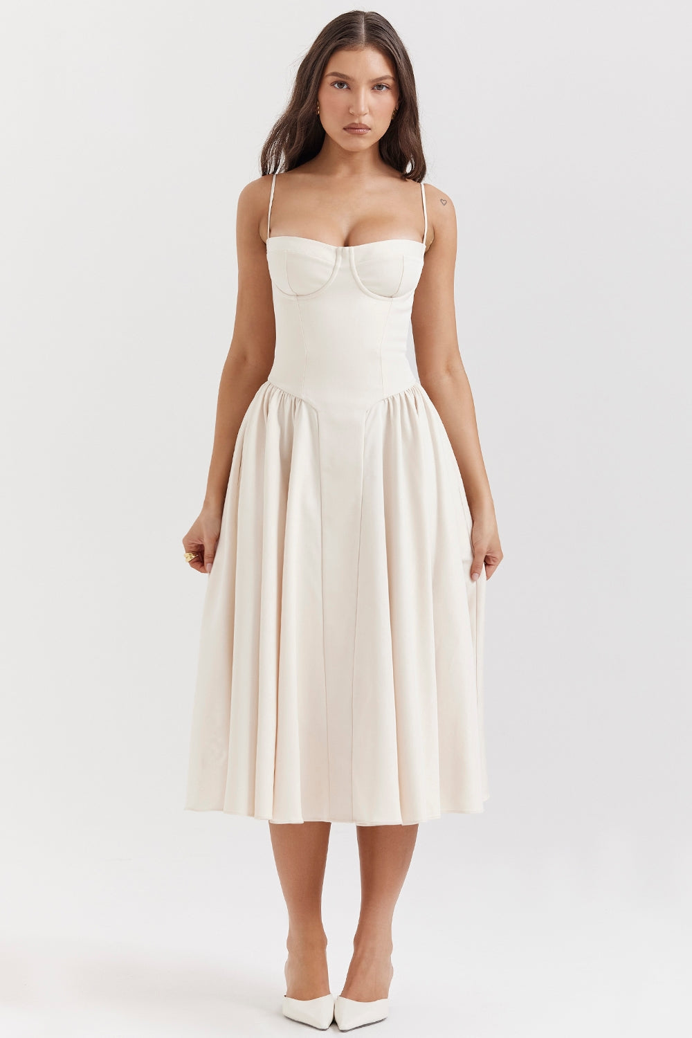 Celine Corset Midi Dress with Breathable Twill Fabric for Summer