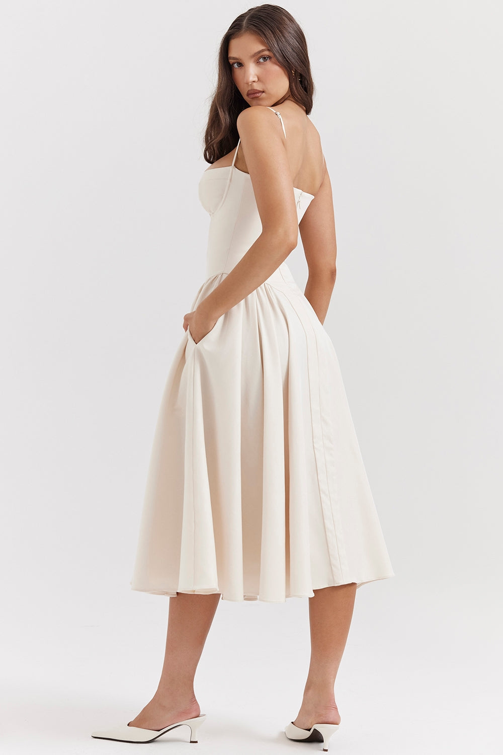 Celine Corset Midi Dress with Breathable Twill Fabric for Summer