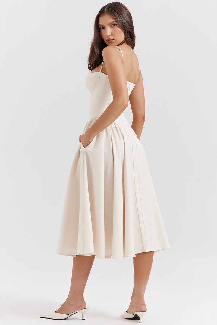 Celine Corset Midi Dress with Breathable Twill Fabric for Summer