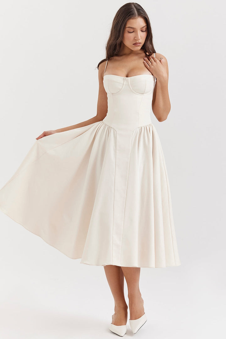 Celine Corset Midi Dress with Breathable Twill Fabric for Summer