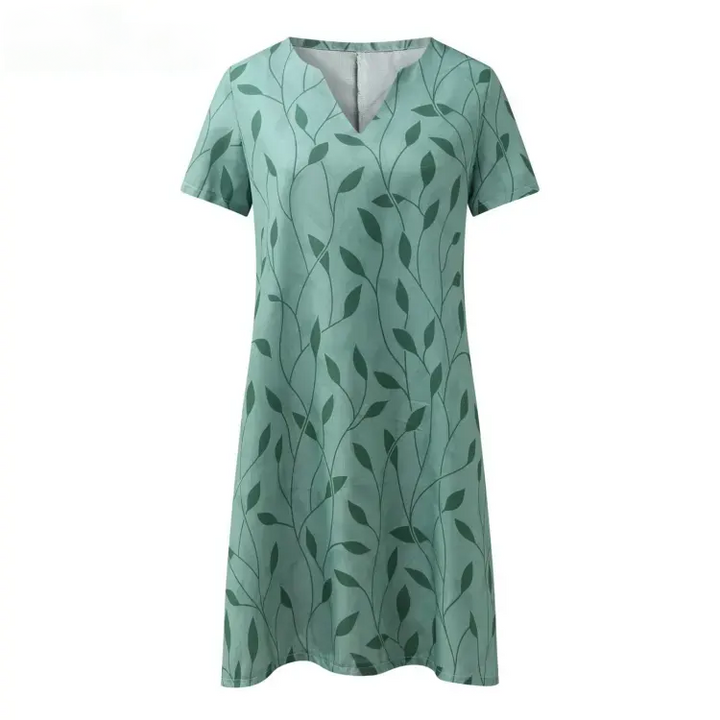 Deniel Printed V-Neck A-Line Dress for Autumn and Summer