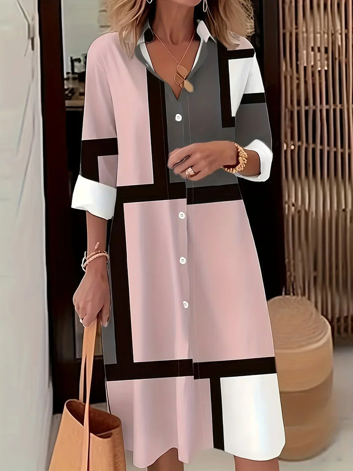 Margaritte Geometric Print Shirt Dress Comfortable Fit Lightweight Summer Style