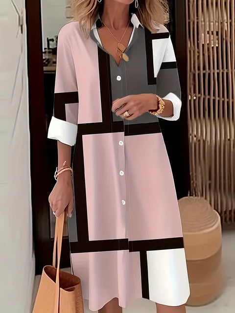Margaritte Geometric Print Shirt Dress Comfortable Fit Lightweight Summer Style