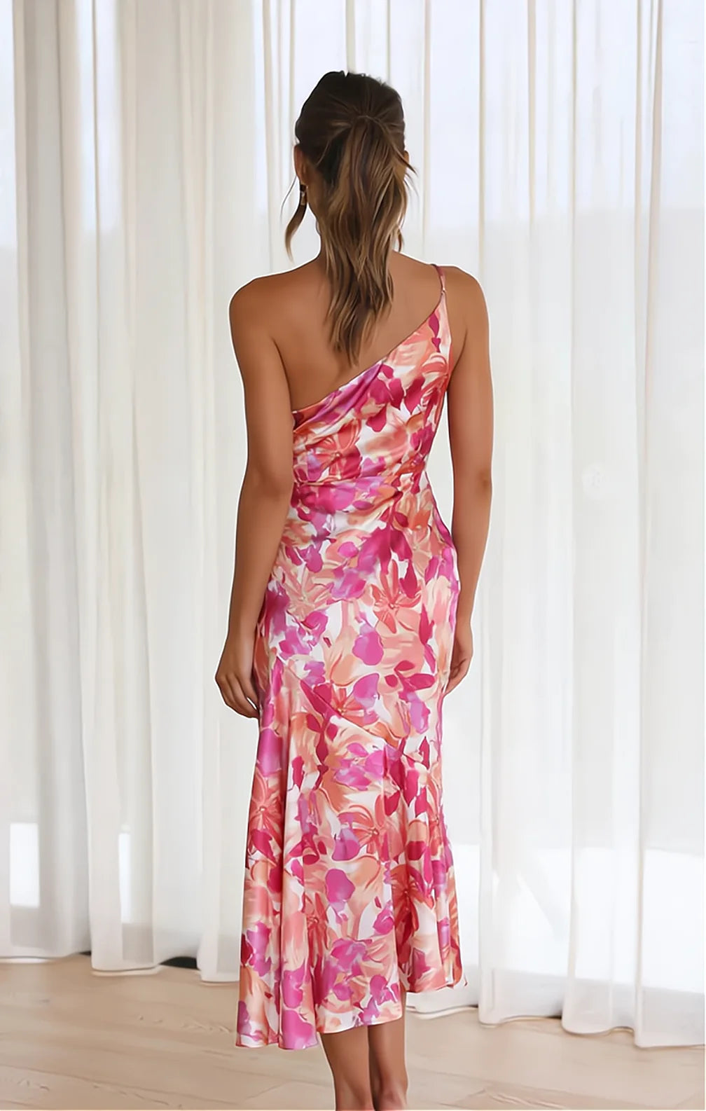 Diane Floral Satin Dress with Elegant Fit for Autumn and Summer