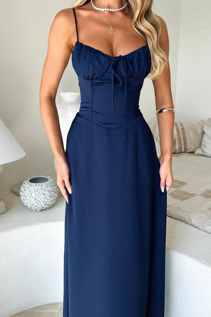Alina Elegant Lightweight Maxi Dress with Lace-Up Back for Summer and Autumn