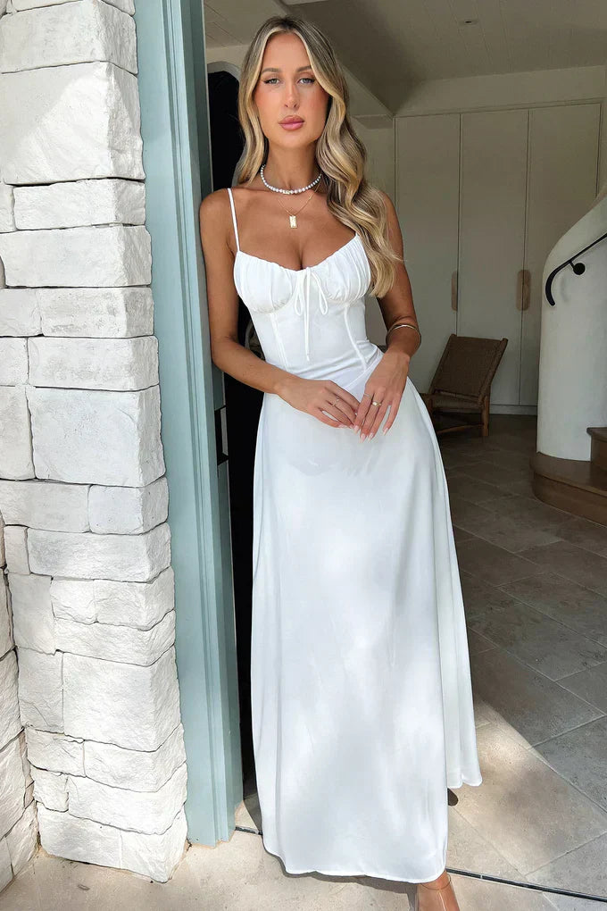 Alina Elegant Lightweight Maxi Dress with Lace-Up Back for Summer and Autumn