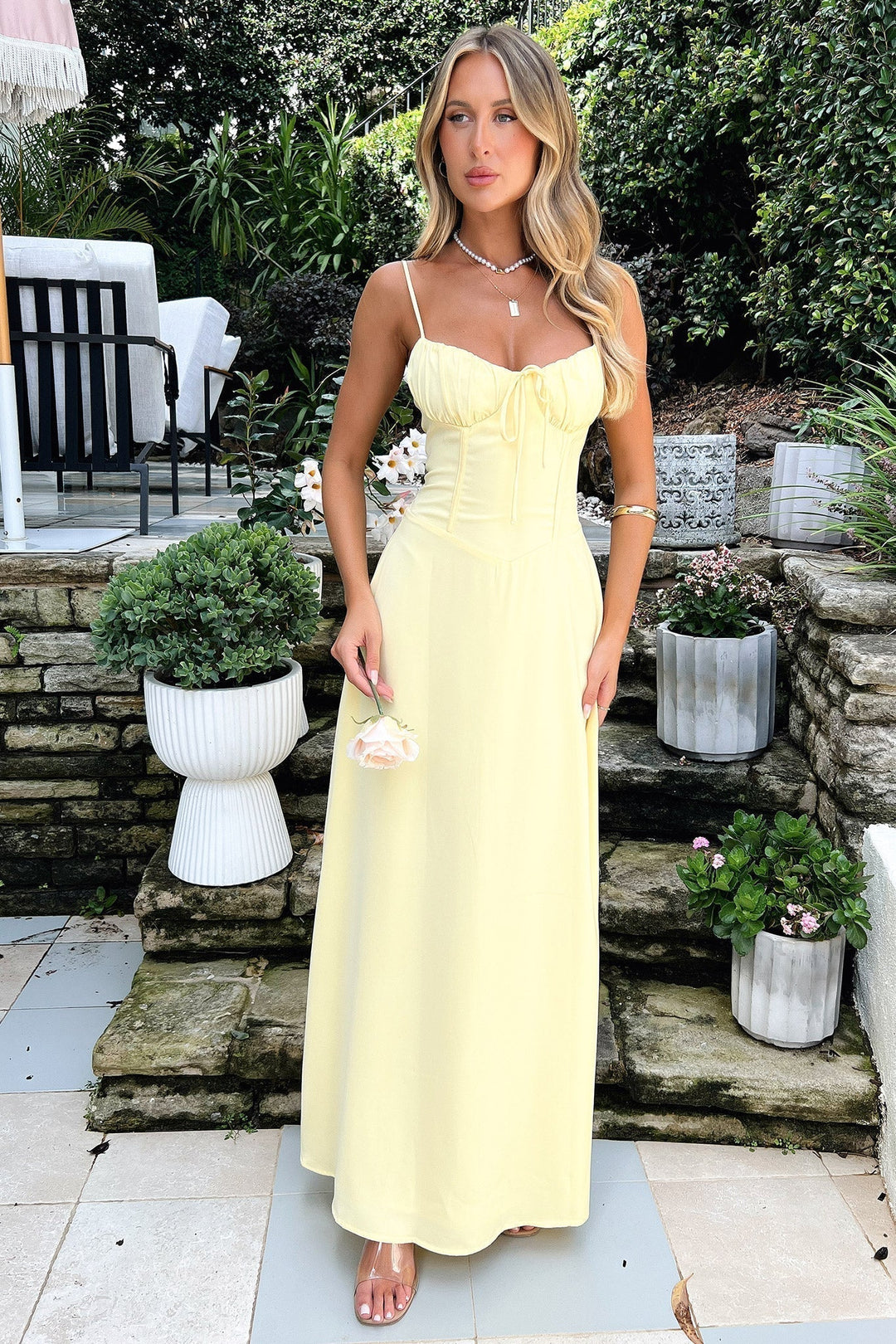 Alina Elegant Lightweight Maxi Dress with Lace-Up Back for Summer and Autumn