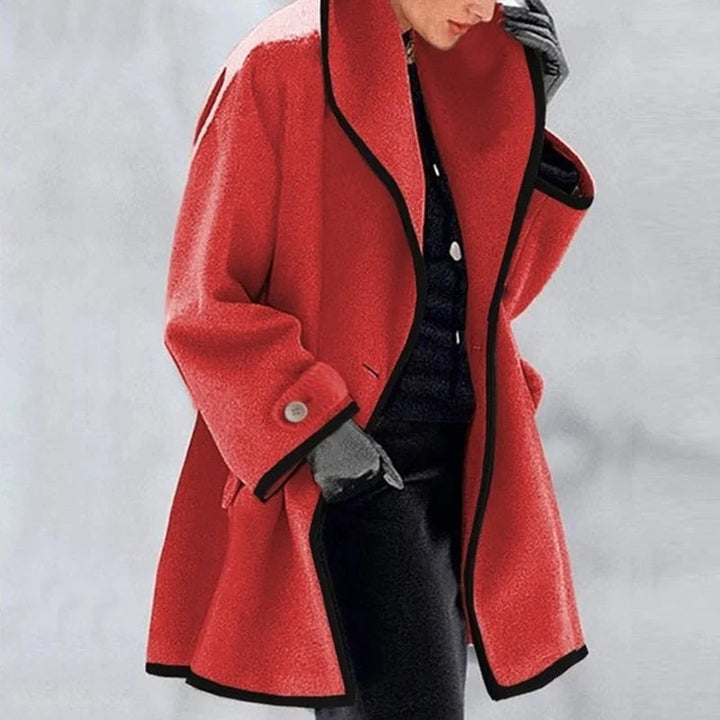 Maria Elegant and Trendy Autumn Fleece Wool Blend Jacket with Double Row Buttons