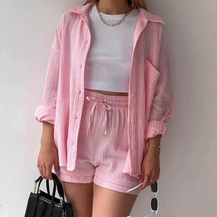Adelie Stylish Relaxed Fit Button-Up Set for Autumn and Summer