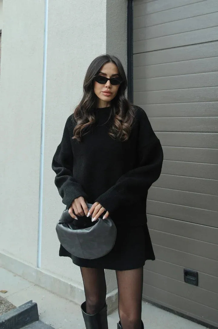 NEVA 2-Piece Oversized Sweater and Skirt Set for Women – Comfortable Stylish Autumn Outfit
