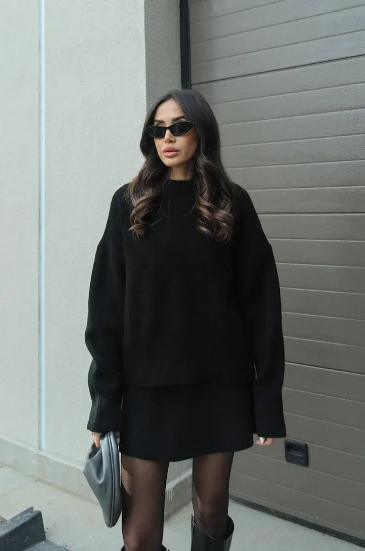 NEVA 2-Piece Oversized Sweater and Skirt Set for Women – Comfortable Stylish Autumn Outfit