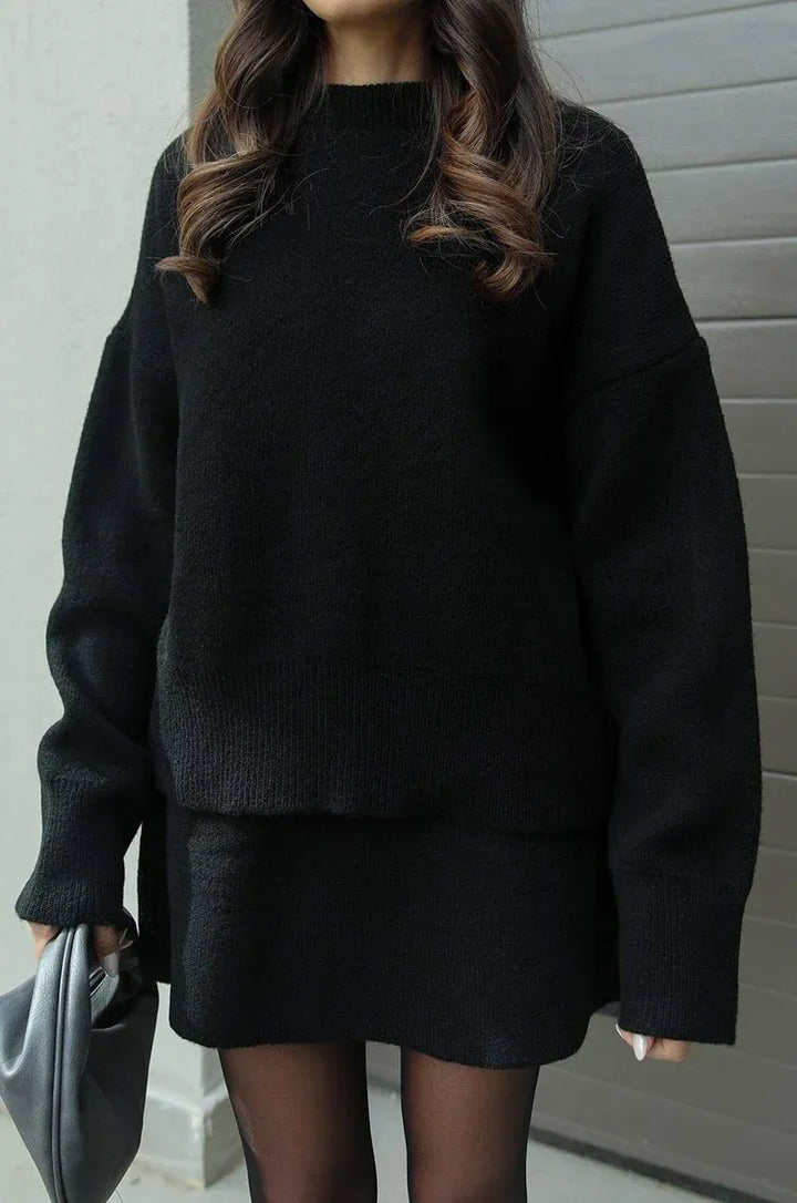 NEVA 2-Piece Oversized Sweater and Skirt Set for Women – Comfortable Stylish Autumn Outfit