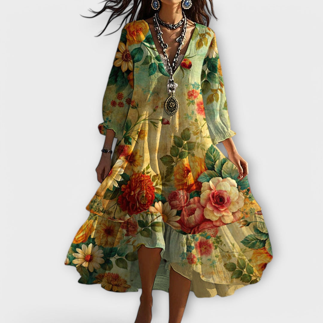 Marina Floral Midi Dress Elegant Feminine Flowing Design Summer